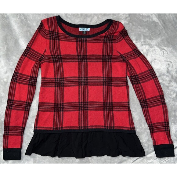 Cynthia Rowley Tops - Cynthia Rowley Vintage 90s Womens S Cotton Knit Stretch Top Ruffled Bottom Check